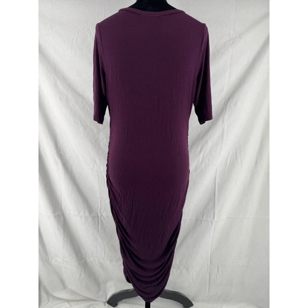 Motherhood Maternity Plum Purple Ruched Side Bodycon‎ Midi Dress Large 96514